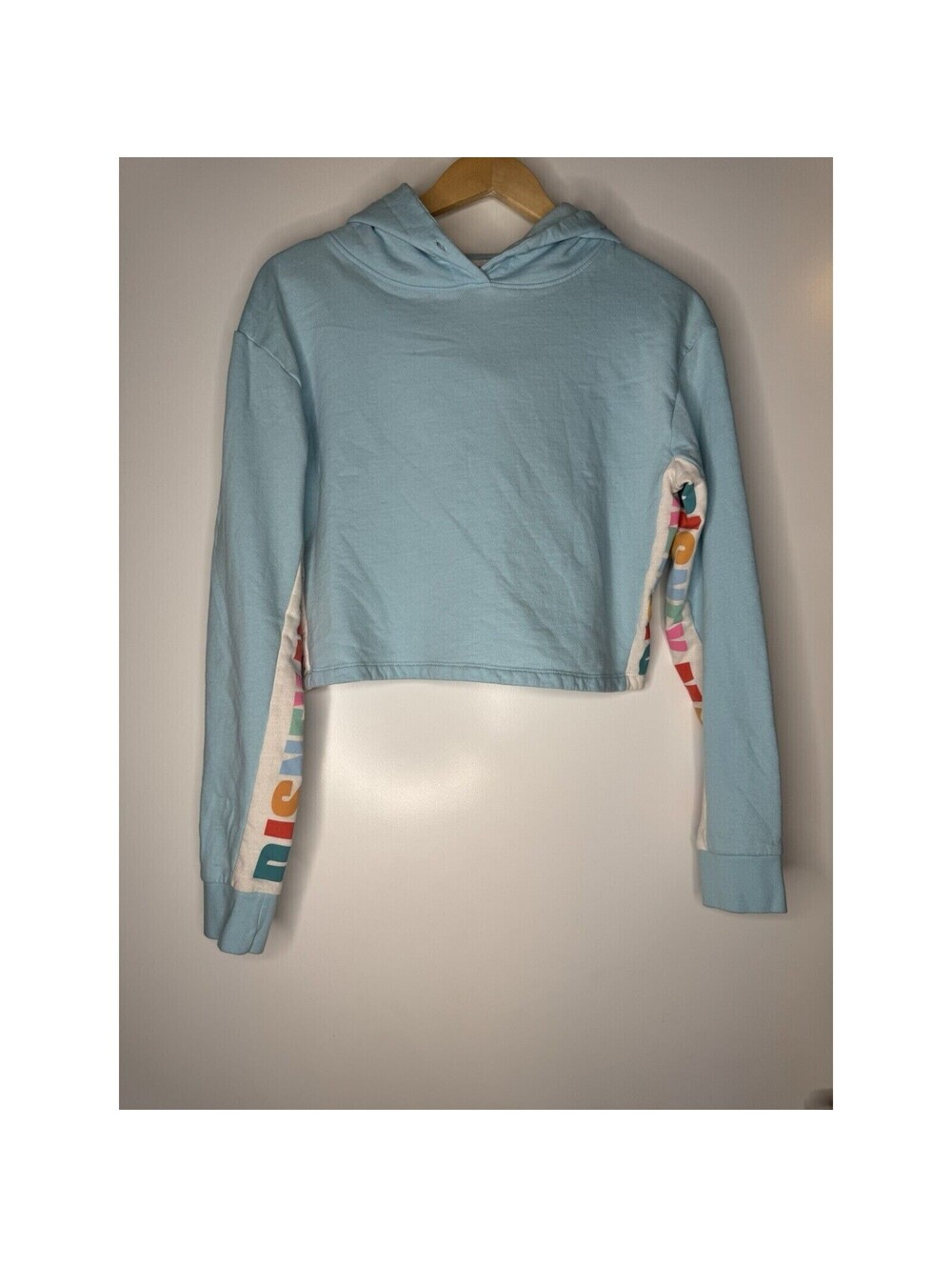 Disney Womens Magic Cropped Hoodie Sweater Small Light Blue Sweatshirt Logo